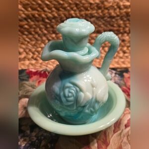 Avon "Victoriana" Slag Glass Pitcher and Bowl Set